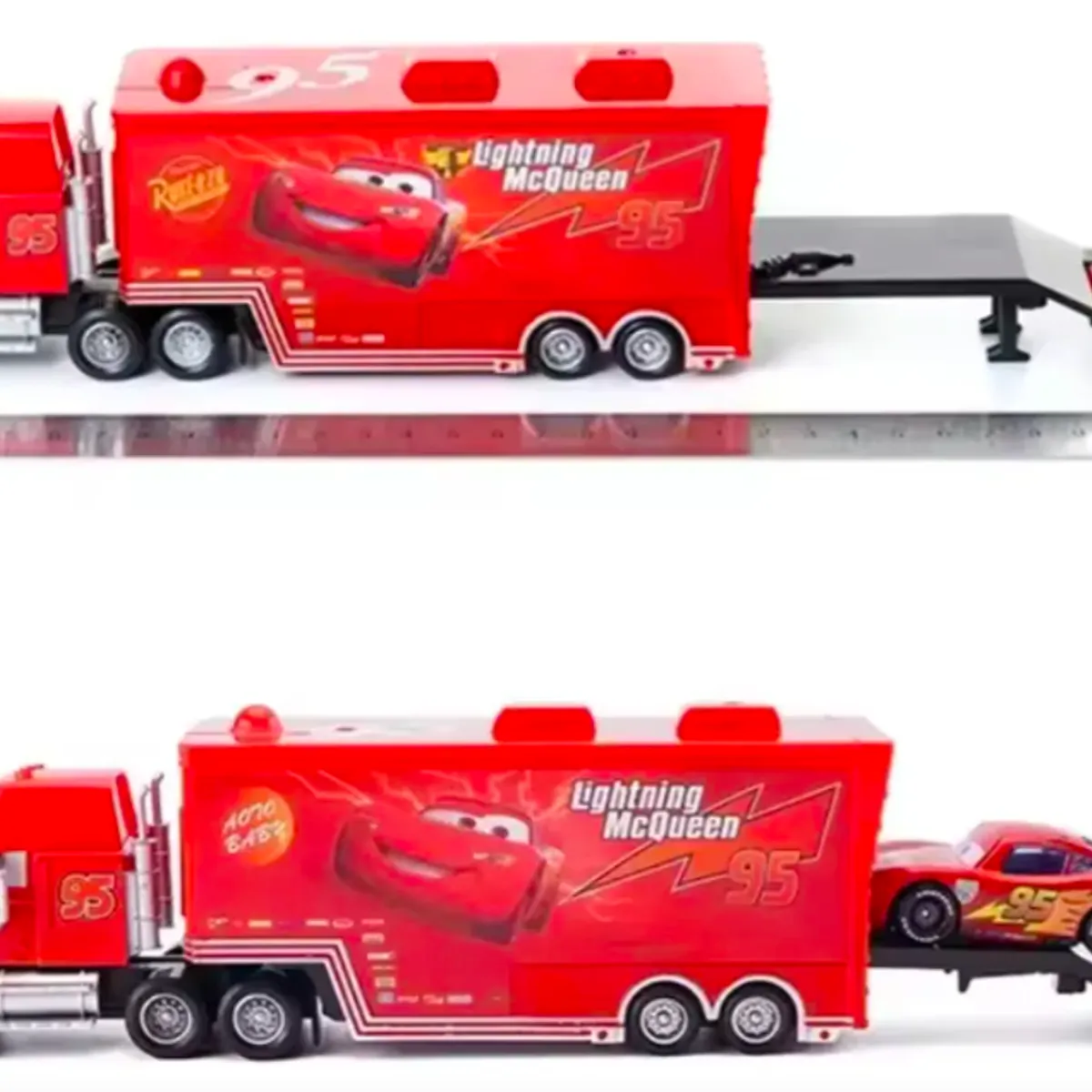 GENERICO - Trailer Mack Y Carro Rayo Mcqueen Cars Metal Plástico Color Rojo