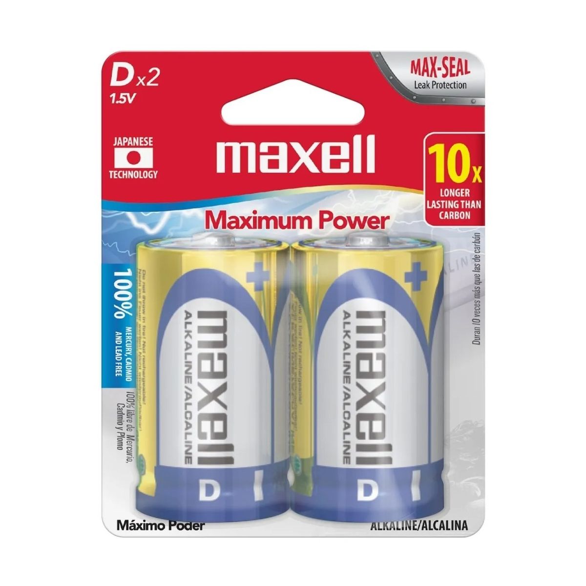 MAXELL - Pack 2 Pilas Alcalinas Tipo D Maxell Calefont y Linternas