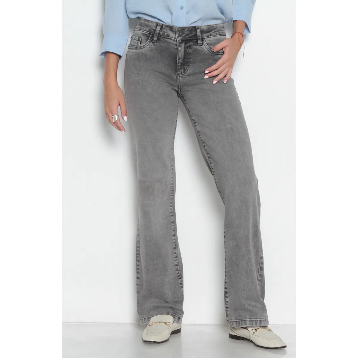 WADOS - JEANS MUJER RECTO TIRO ALTO  PRETINA BASICA 1 BOTON
