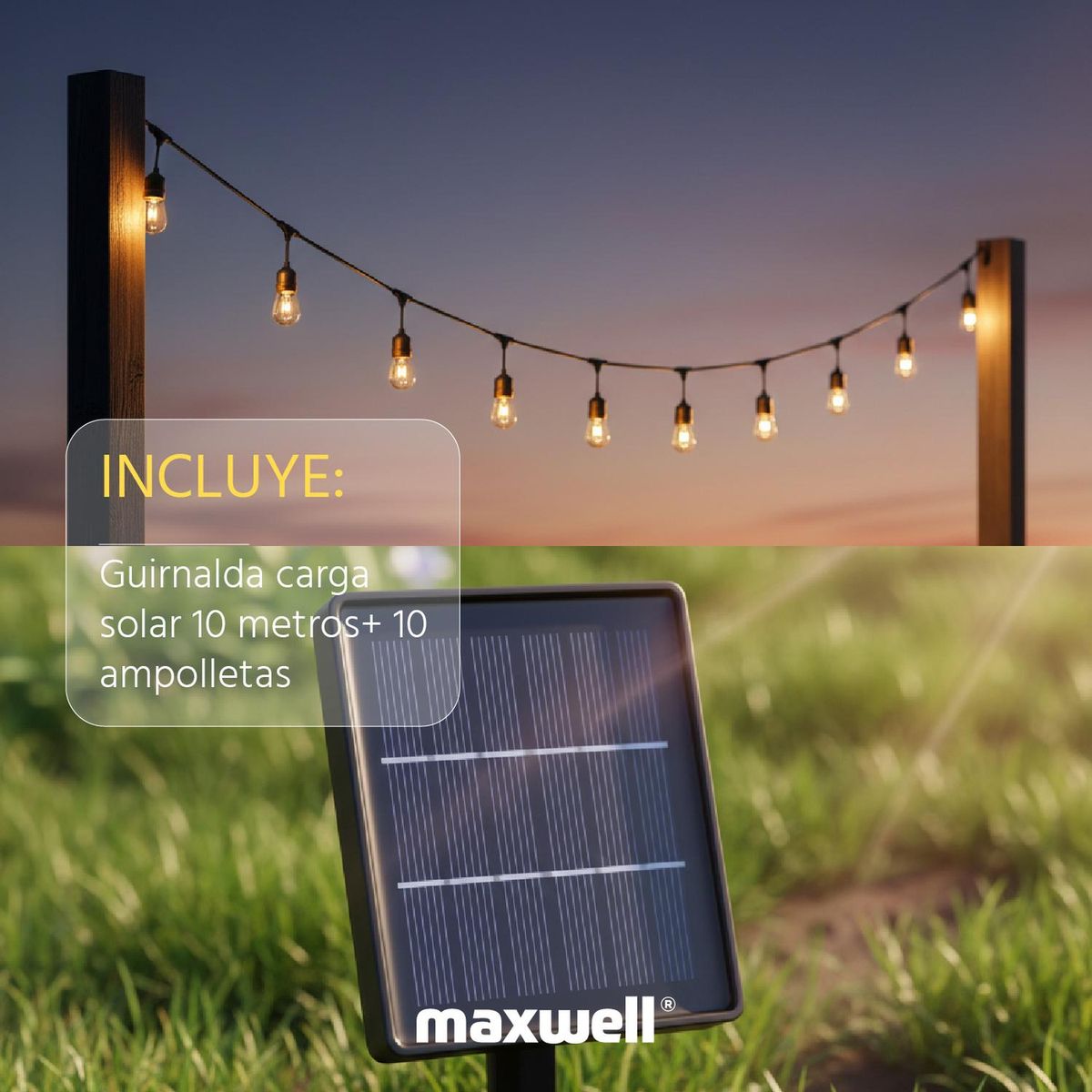 MAXWELL - Guirnalda Solar Maxwell 10m Luces Exterior Terraza Impermeable