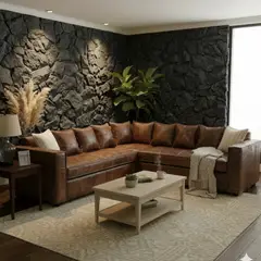 SITIAL HOME - Seccional Burton en cuero sintetico envejecido Cafe Con Tecnologia Resortes Full comfort plus