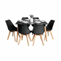 KLIK - Comedor Mesa Rectangular Negra + 6 Sillas Tulip Negras
