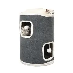 ATURE - Cama Casa Para Gatos Diseño Dos Niveles Con Juguete Gris