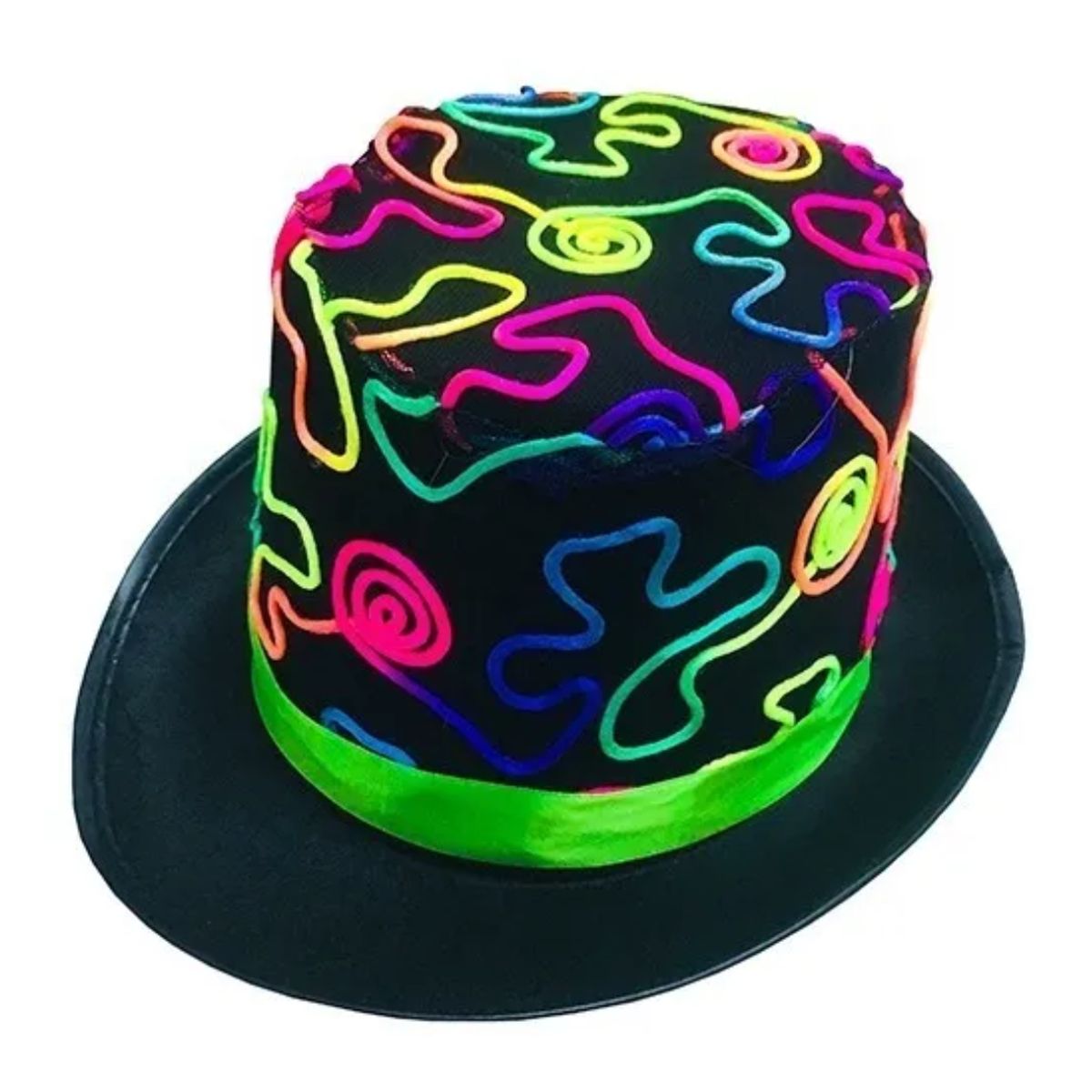 GENERICO - Sombrero Gorro Copa Líneas Flúor Disfraz Fiesta Unisex