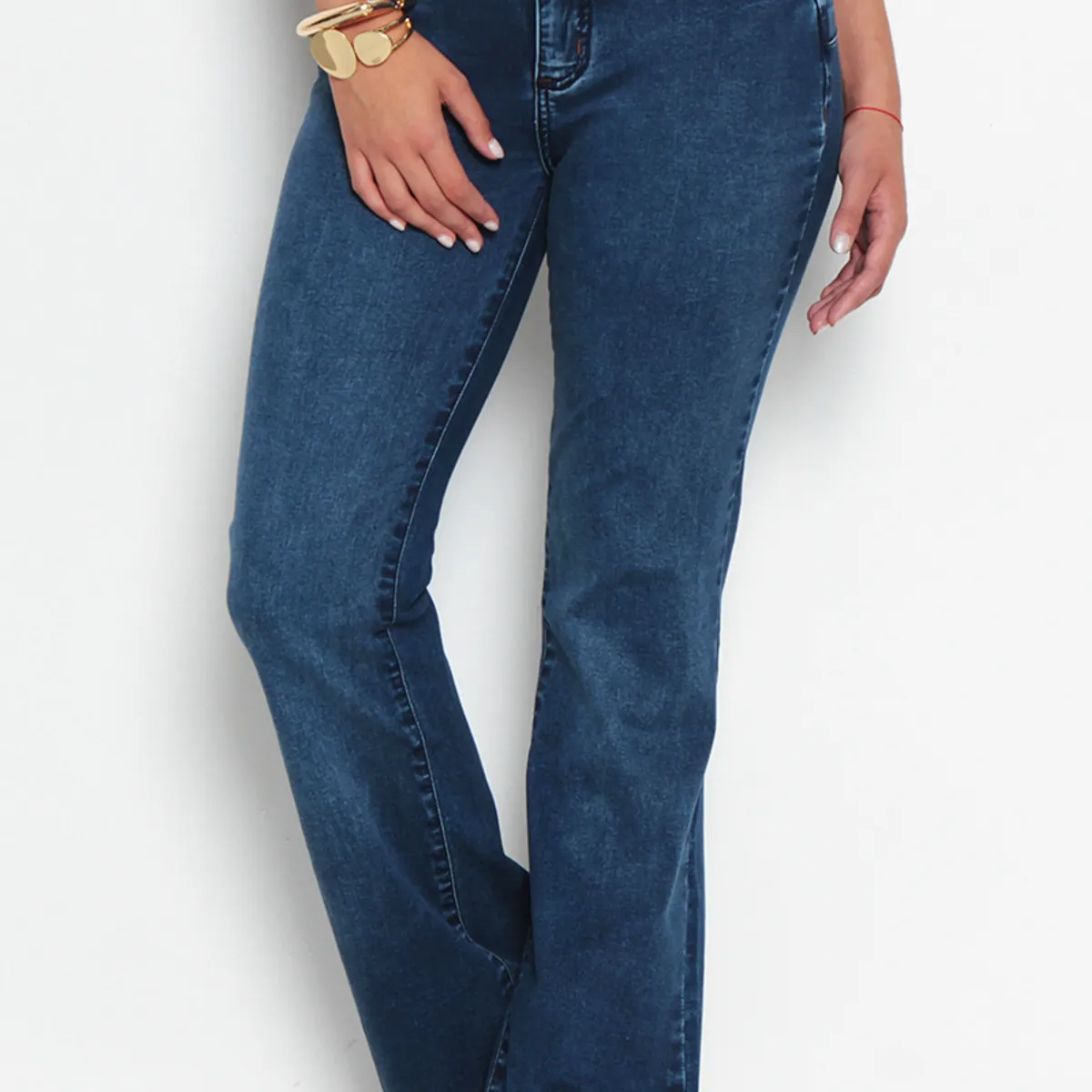 WADOS - JEANS MUJER FLARE TIRO BAJO PRETINA BASICA UN BOTON