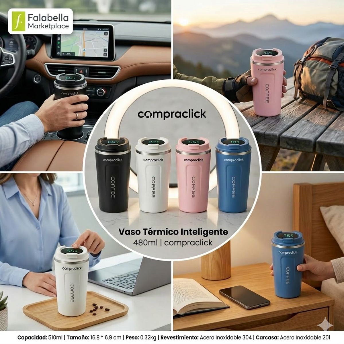 MOVI - VASO TERMICO PARA FRIO Y CALIENTE CON PANTALLA LED DE TEMPERATURA