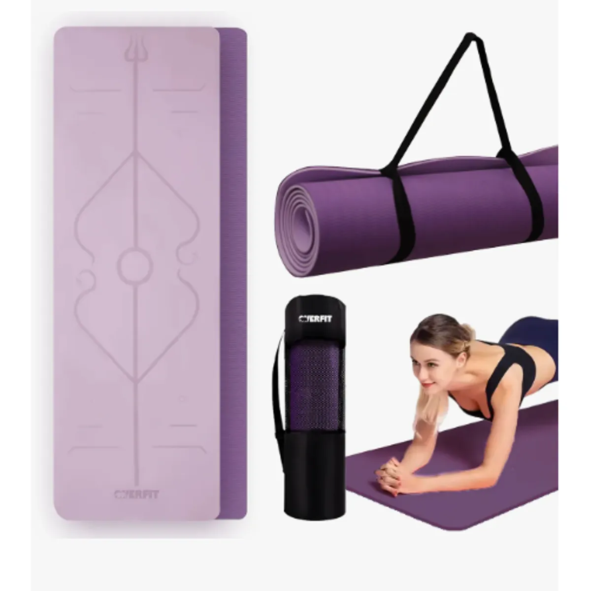GENERICO - Mat Yoga Tpe 8mm  Alfombra Pilates Lineas Guia Antideslizante Resistente Bicolor Color Purpura