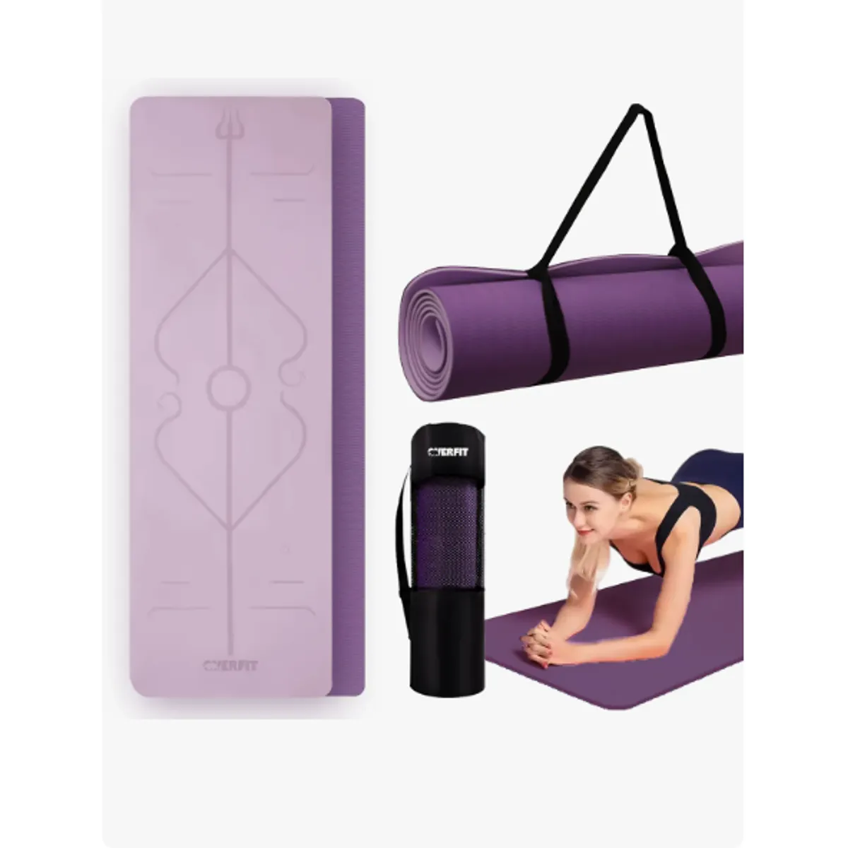 GENERICO - Mat Yoga Tpe 8mm  Alfombra Pilates Lineas Guia Antideslizante Resistente Bicolor Color Purpura