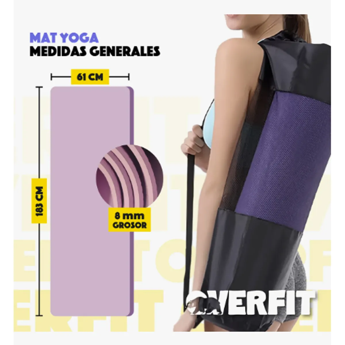 GENERICO - Mat Yoga Tpe 8mm  Alfombra Pilates Lineas Guia Antideslizante Resistente Bicolor Color Purpura