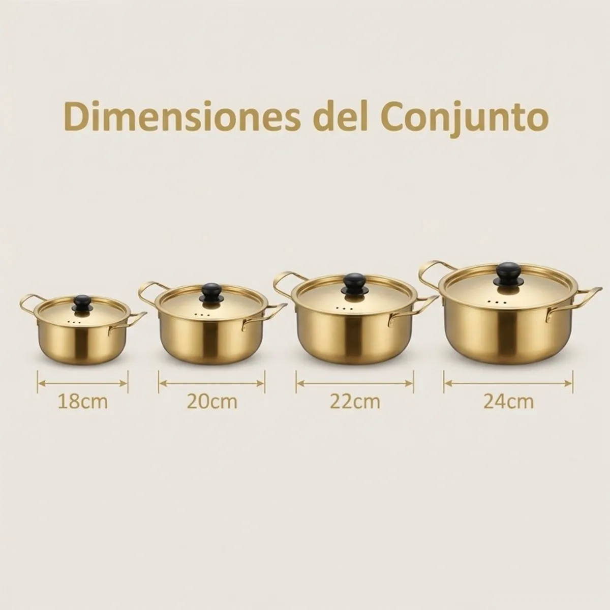GENERICO - Juego de 4 Ollas Acero Inoxidable con Asas-dorado