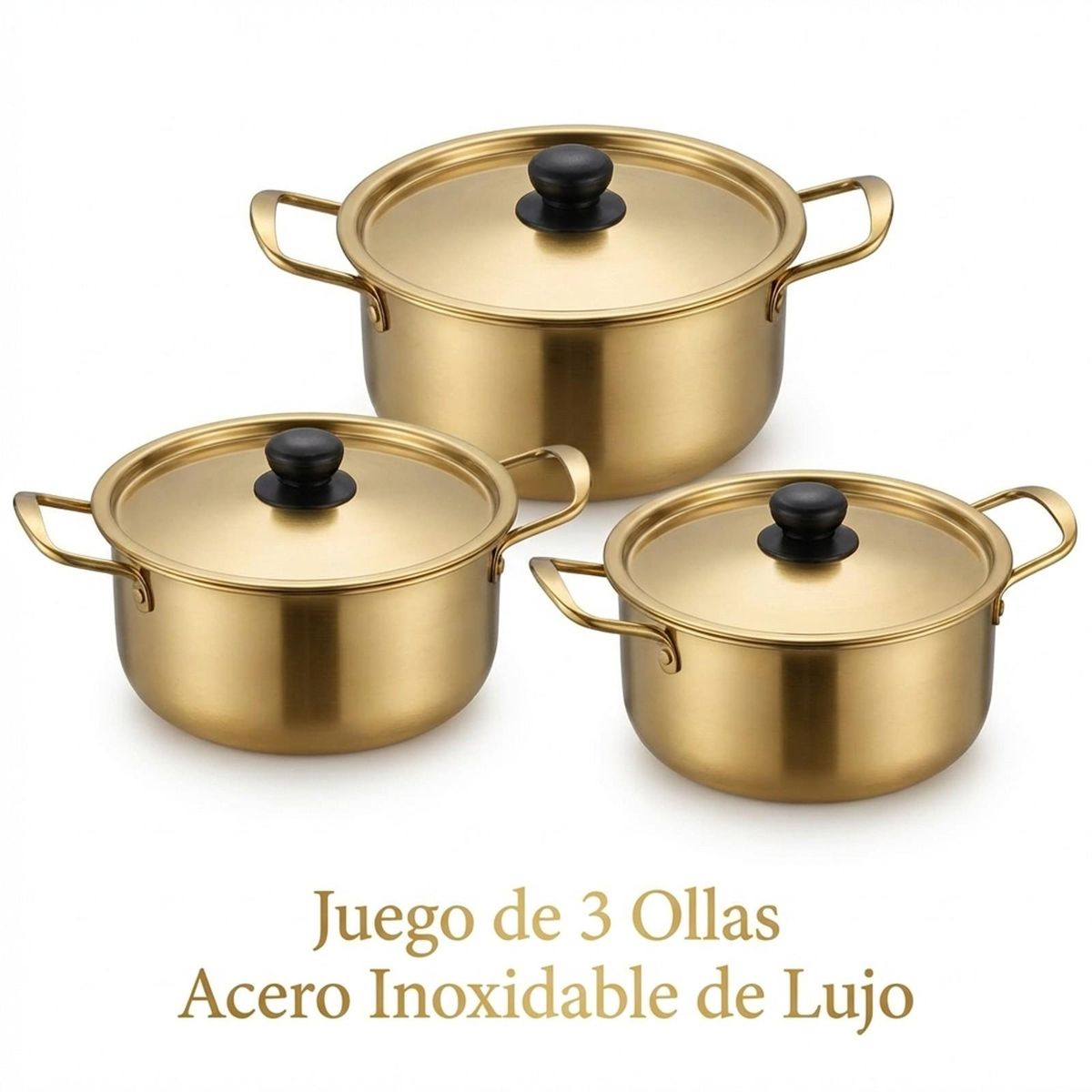 GENERICO - Juego de 3 Ollas Acero Inoxidable con Asas-dorado
