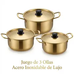 GENERICO - Juego de 3 Ollas Acero Inoxidable con Asas-dorado