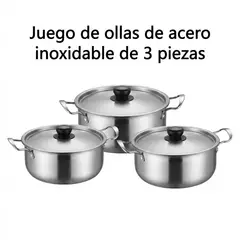 GENERICO - Juego de 3 Ollas Acero Inoxidable con Asas-plateado