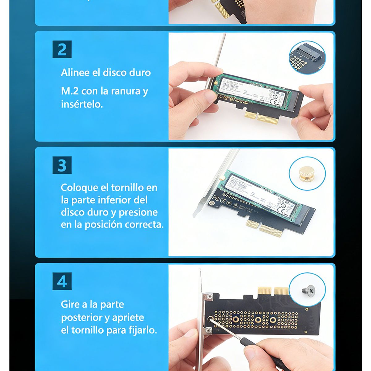 GENERICO - Tarjeta de Expansión PCIe 4.0 x4 a M.2 NVMe con Disipador Gris para SSD