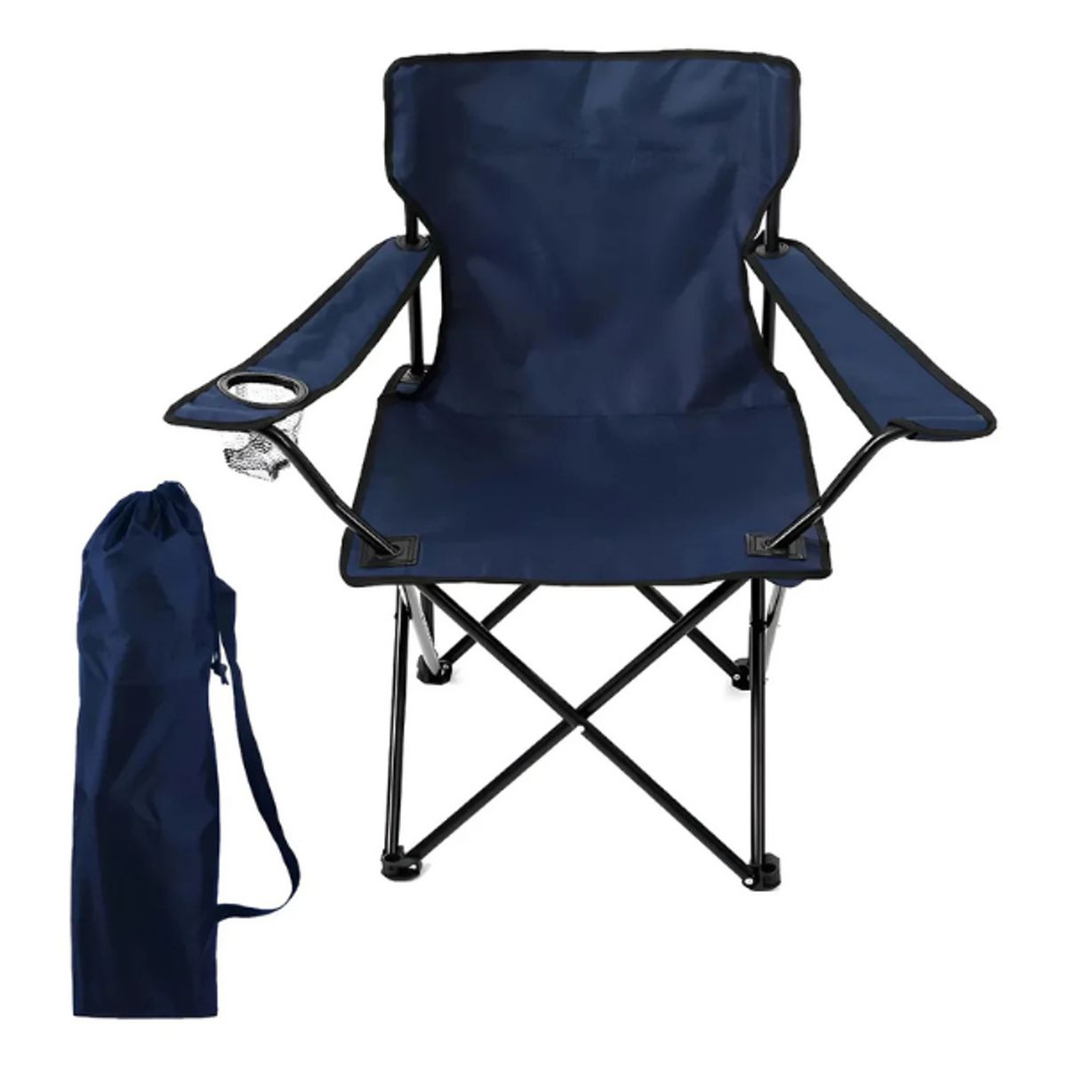 GENERICO - Silla Plegable Azul con Porta Vaso + Bolsa  Camping y Playa