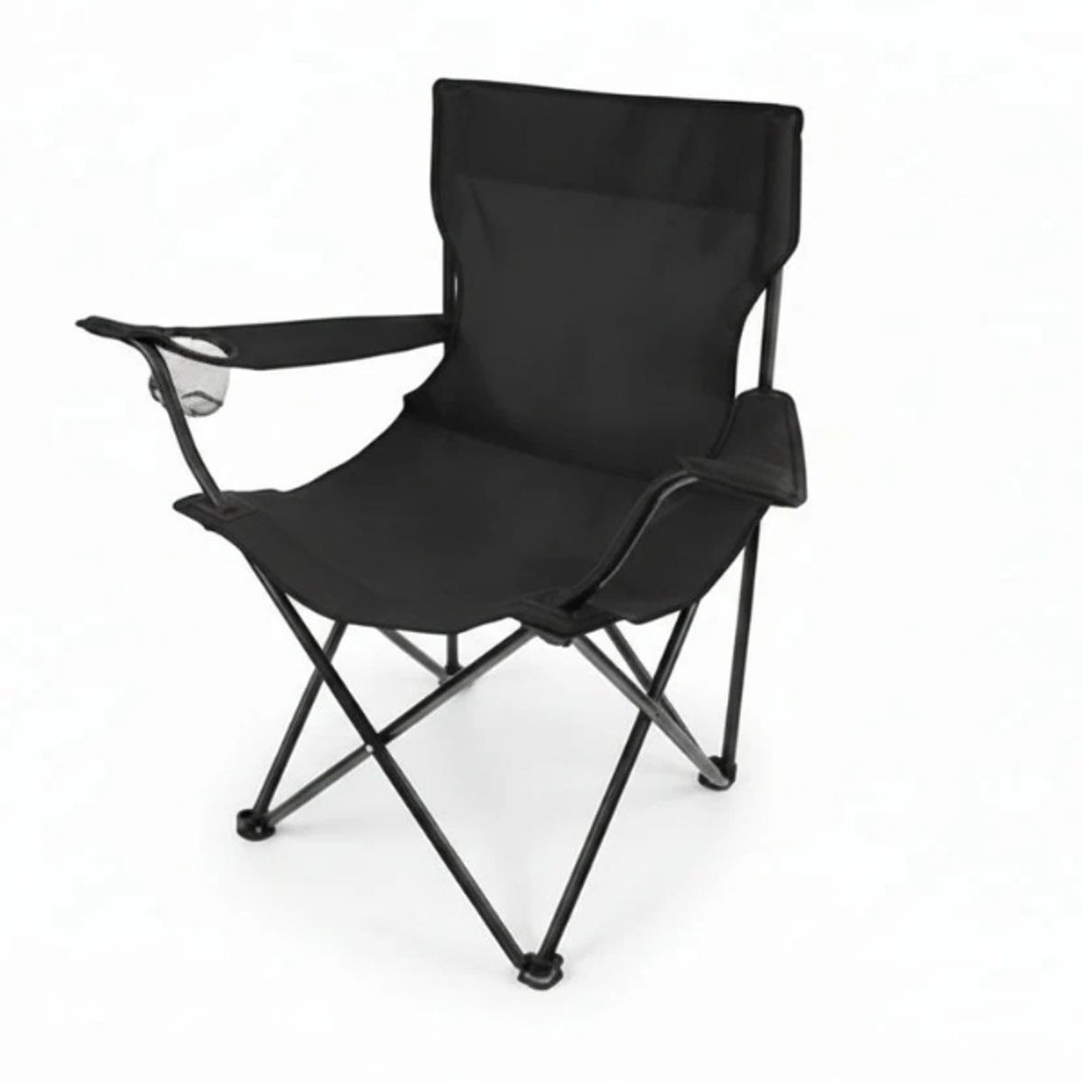GENERICO - Silla Plegable Negro con Porta Vaso + Bolsa  Camping y Playa