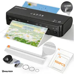 WOLFTECH - Termolaminadora Plastificadora A4 Frío Caliente 100 Láminas