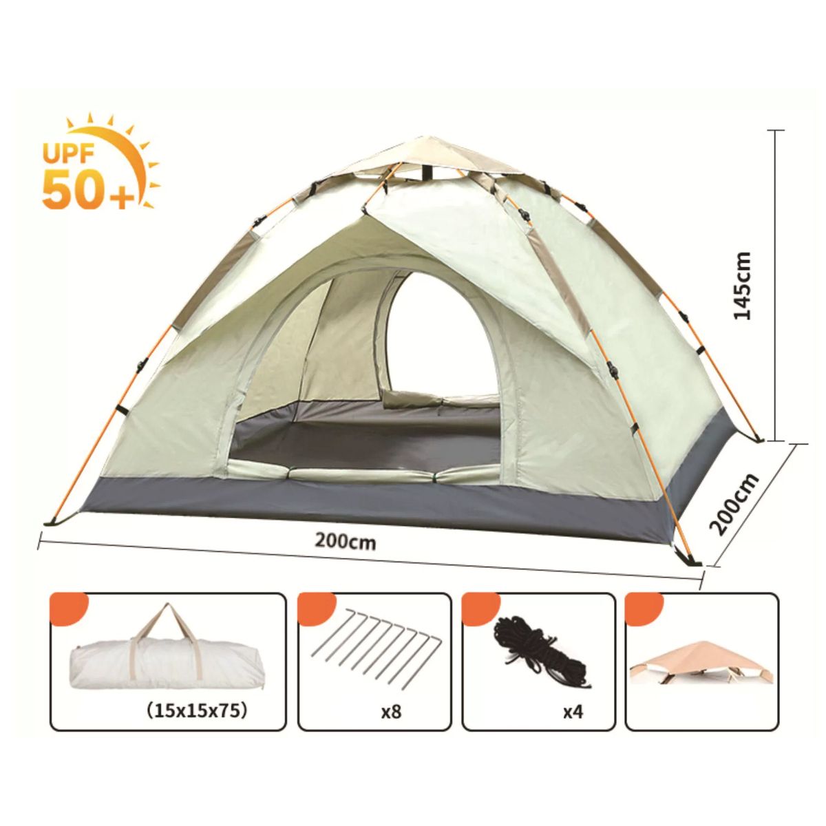 ATURE - Tienda 3-4 Personas Impermeable - Automática, Portátil Gris