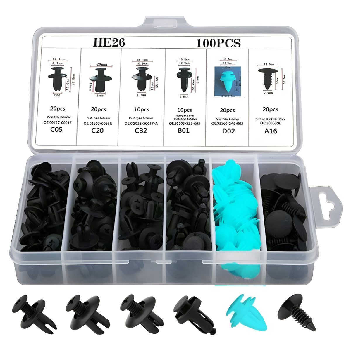 GENERICO - Caja 100 Clips Fijacion Broche Retencion Plastico Tapabarro 212024 C32