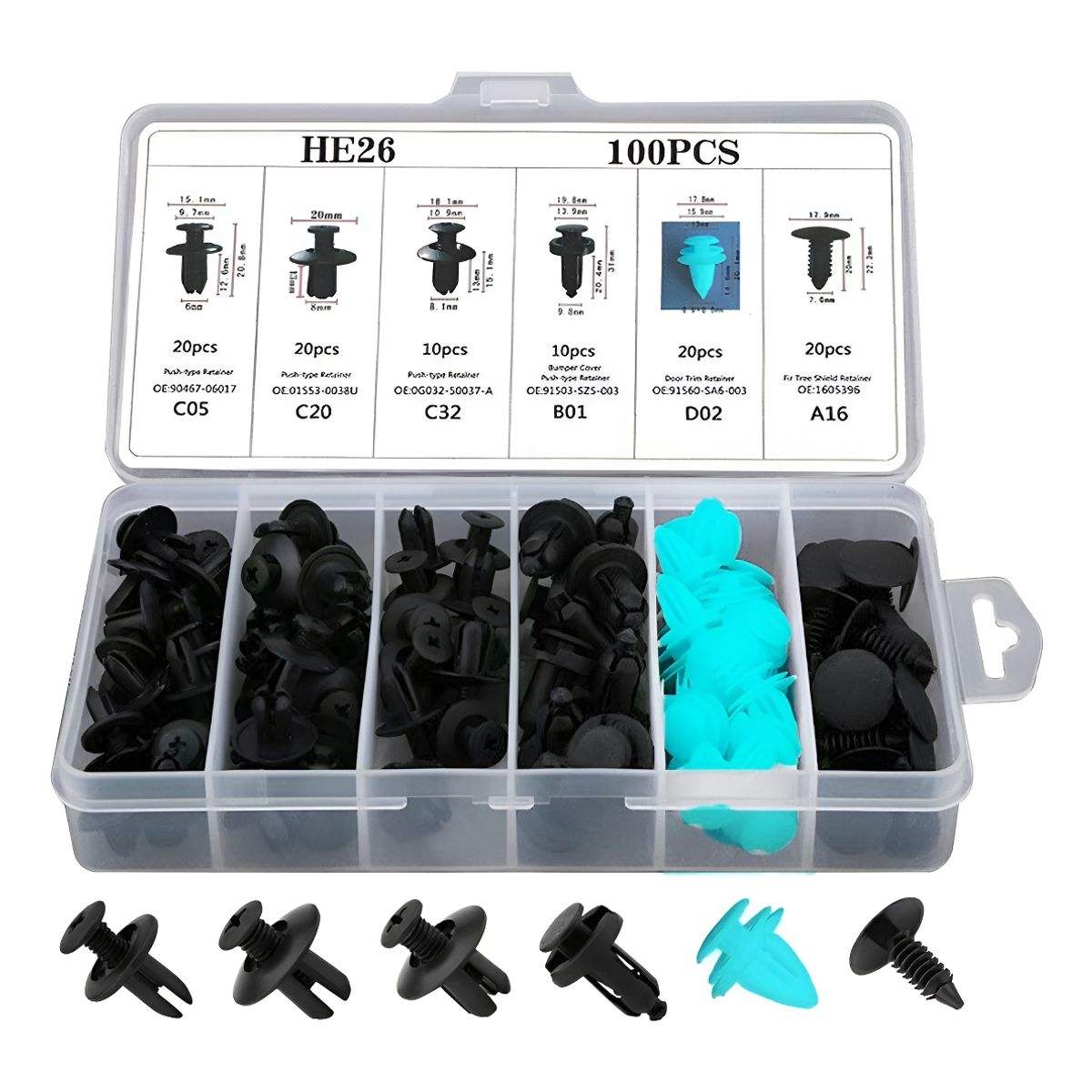 GENERICO - Caja 100 Clips Fijacion Broche Retencion Plastico Tapabarro 212024 C32