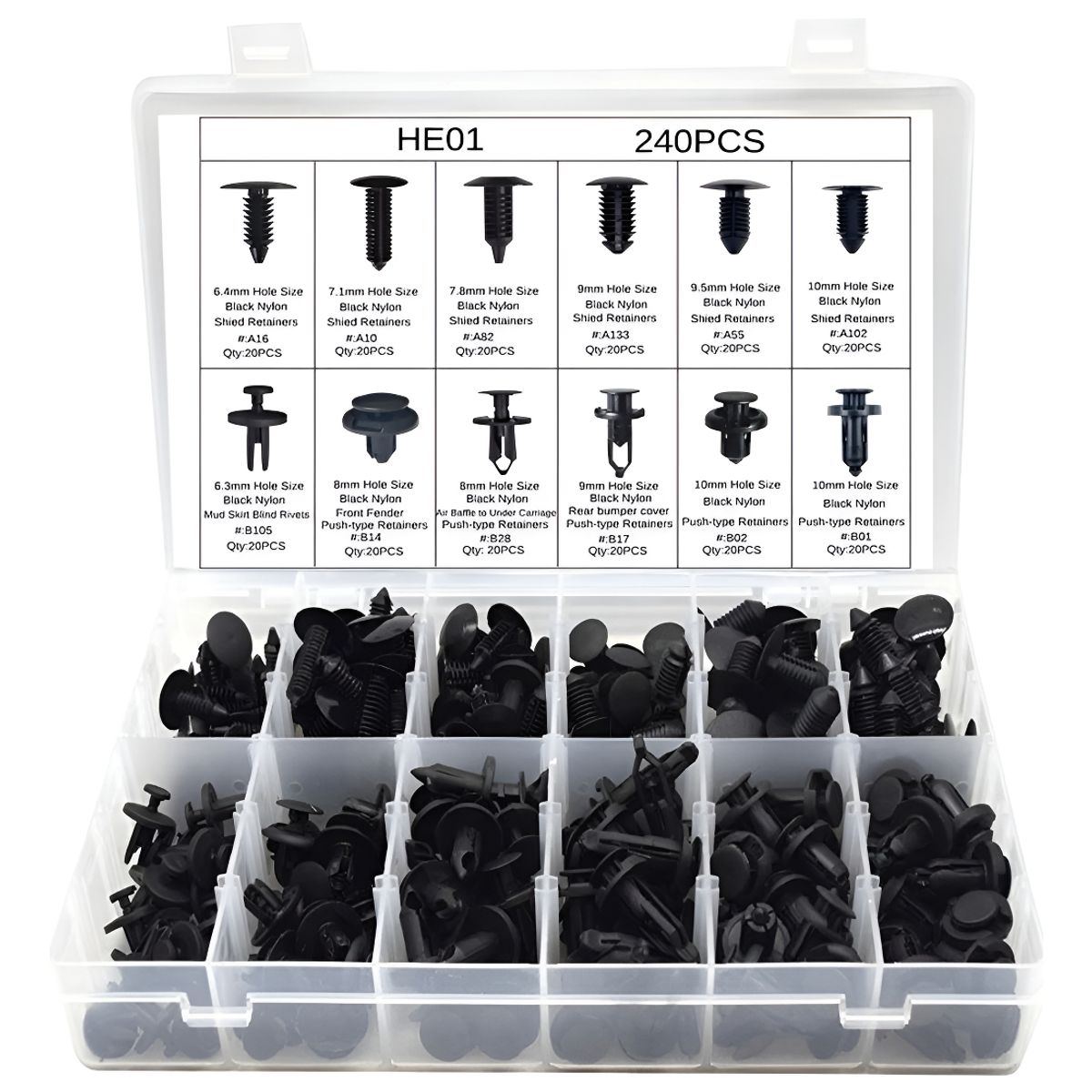 GENERICO - Caja 240 Clips Broche Retencion Lata Plastico Auto Tapabarro 213157 212022