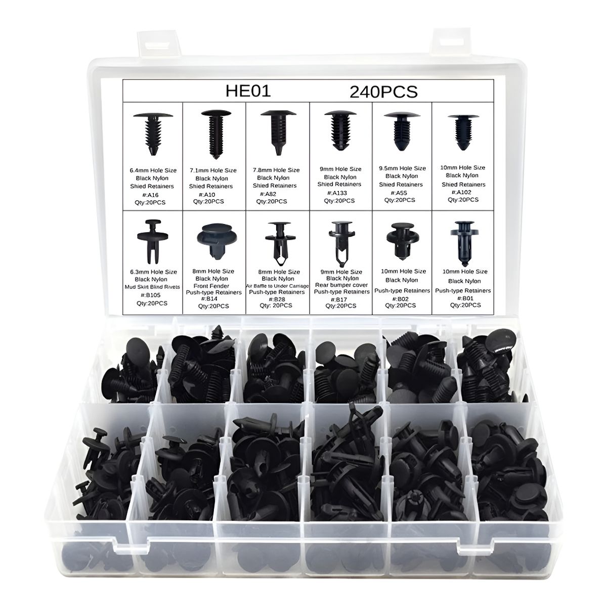 GENERICO - Caja 240 Clips Broche Retencion Lata Plastico Auto Tapabarro 213157 212022