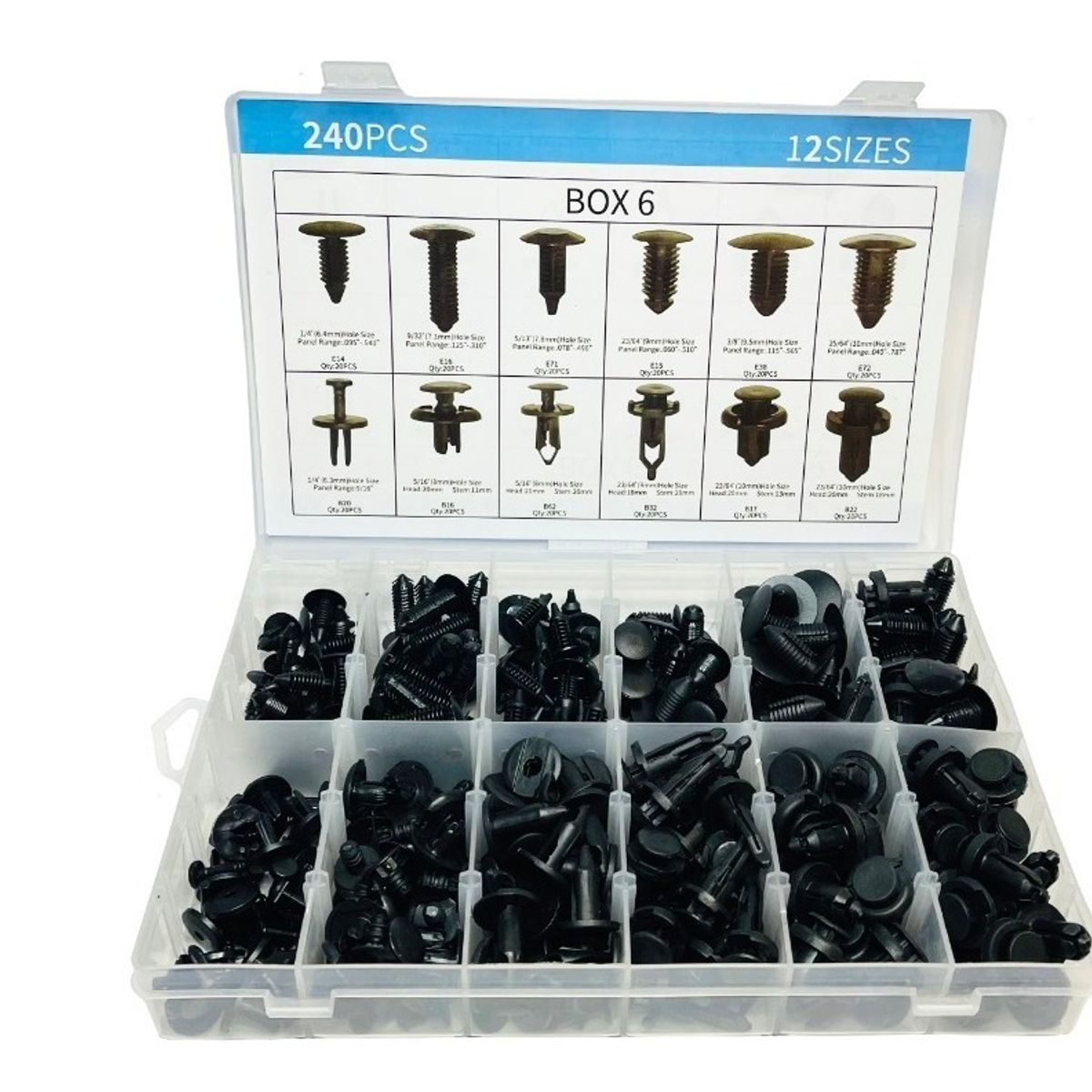 GENERICO - Caja 240 Clips Broche Retencion Lata Plastico Auto Tapabarro 213157 212022