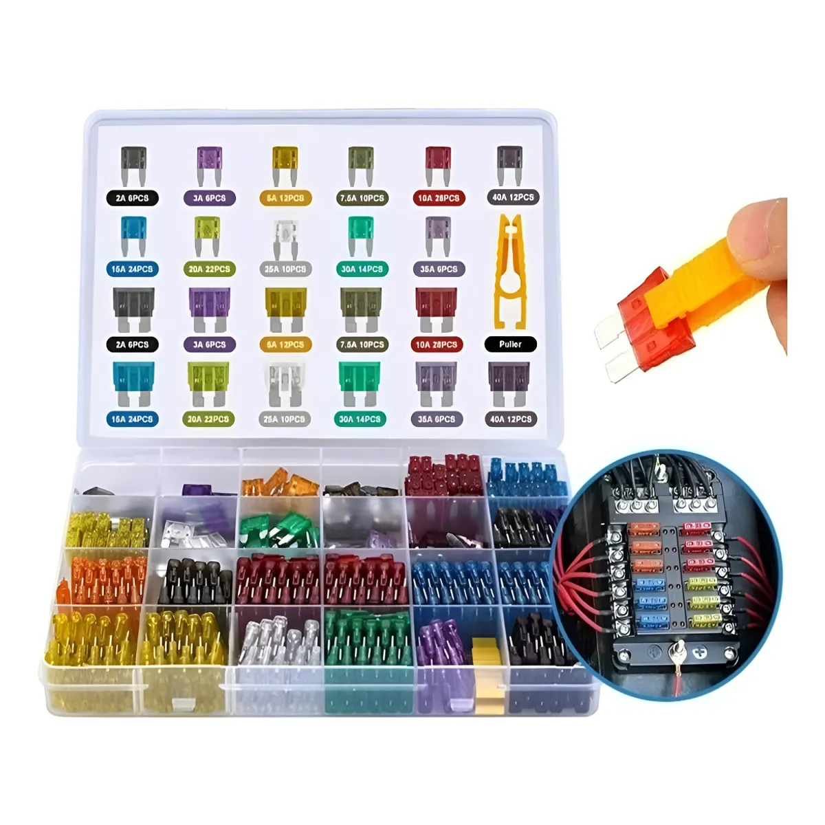 GENERICO - Kit 500pcs Fusibles Coche Automotriz Con Caja Auto + Pinza 212048