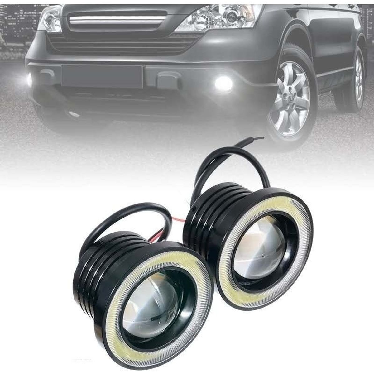 GENERICO - Par Focos Neblineros Led Ojos De Ángel 89mm Blanco + Blanco