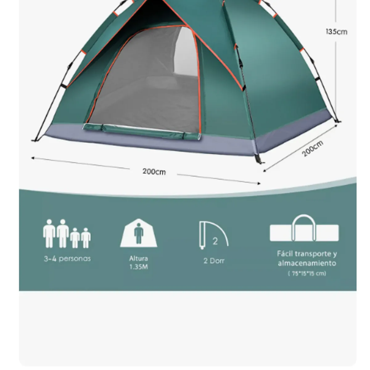 GENERICO - Carpa Ligera Automática Para 4 Personas Ventilación
