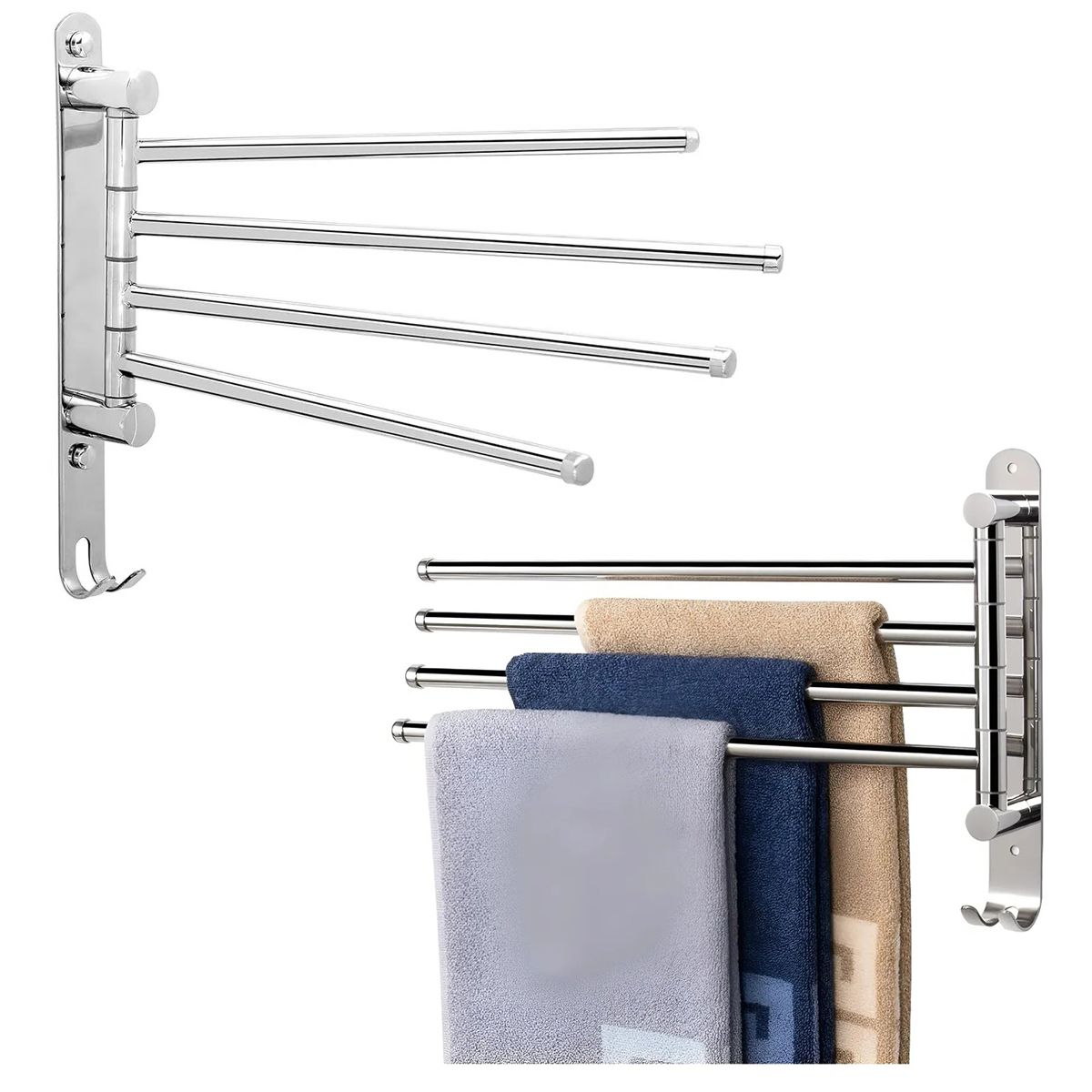 GENERICO - Colgador De Toalla Acero Inoxidable 4 Brazos 180 Grados Baño