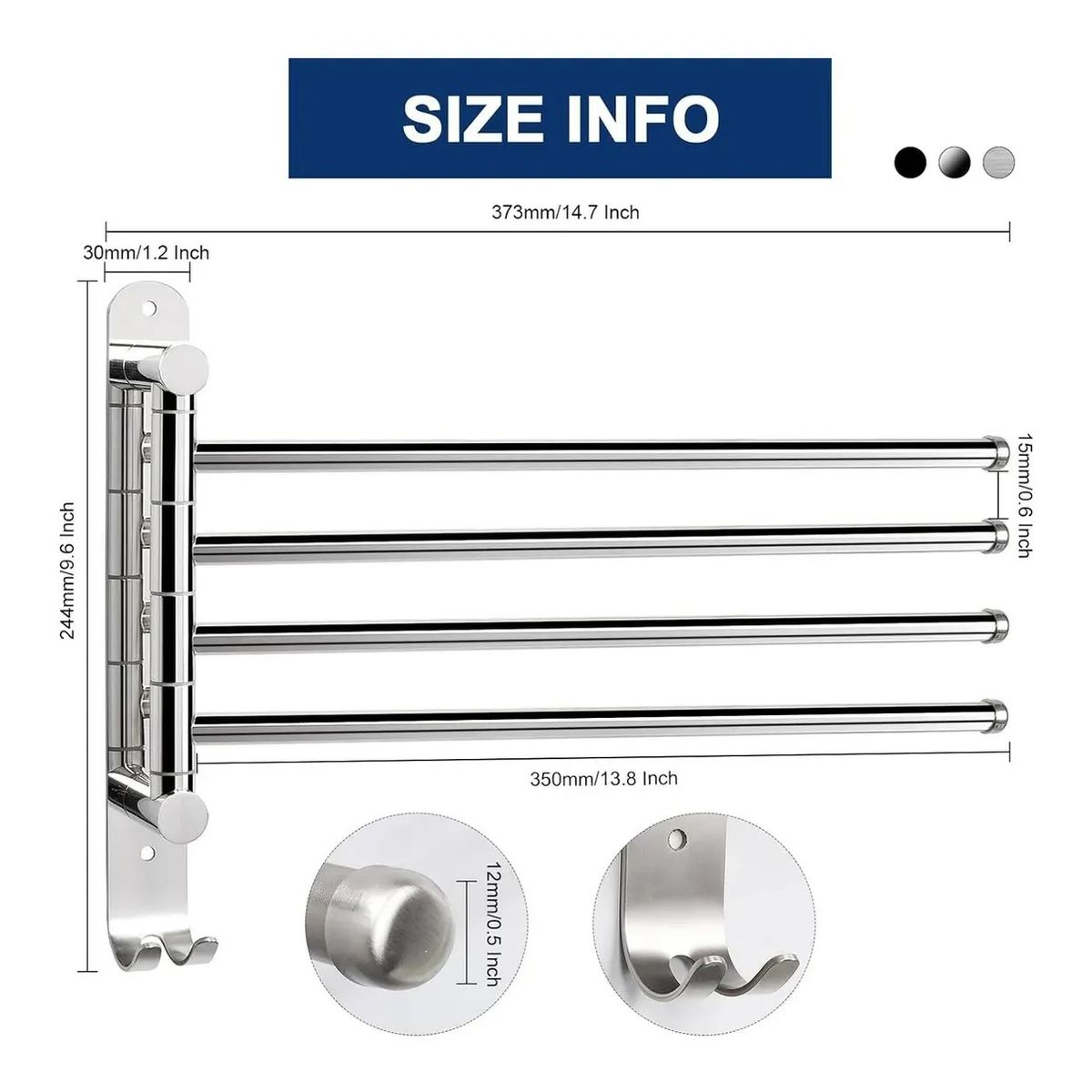 GENERICO - Colgador De Toalla Acero Inoxidable 4 Brazos 180 Grados Baño