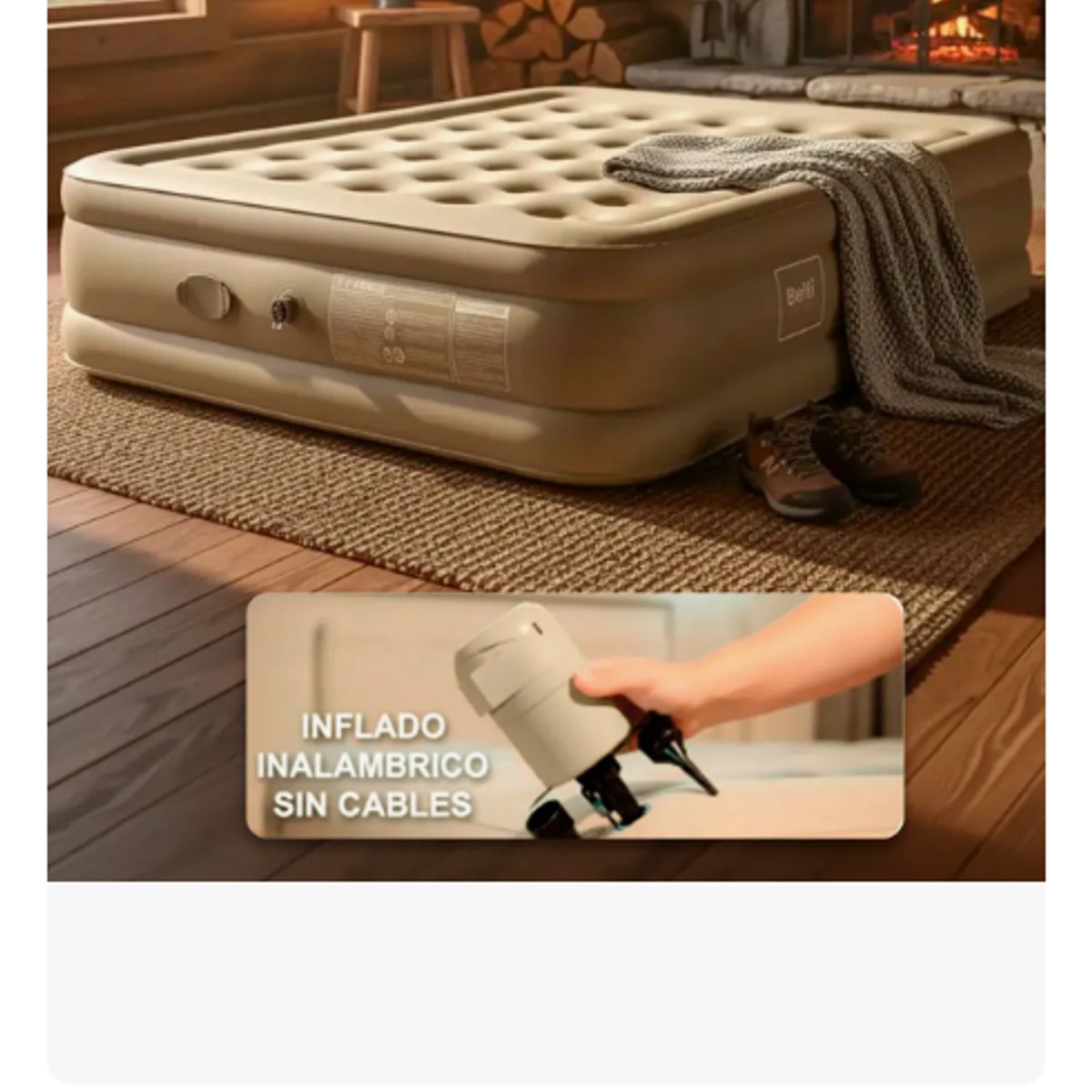 GENERICO - Colchón Inflable 2 Plaza Inalámbrico Bomba Recargable 200x150x40cm