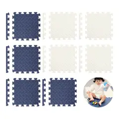 ATURE - Set 8 Bebé Alfombrillas Suelo 10mm 60x60cm -tapiz Piso Goma Azul Marino Y Blanco