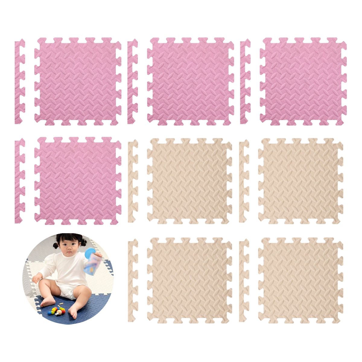 ATURE - Set 8 Bebé Alfombrillas Suelo 10mm 60x60cm -tapiz Piso Goma Rosa Y Beige
