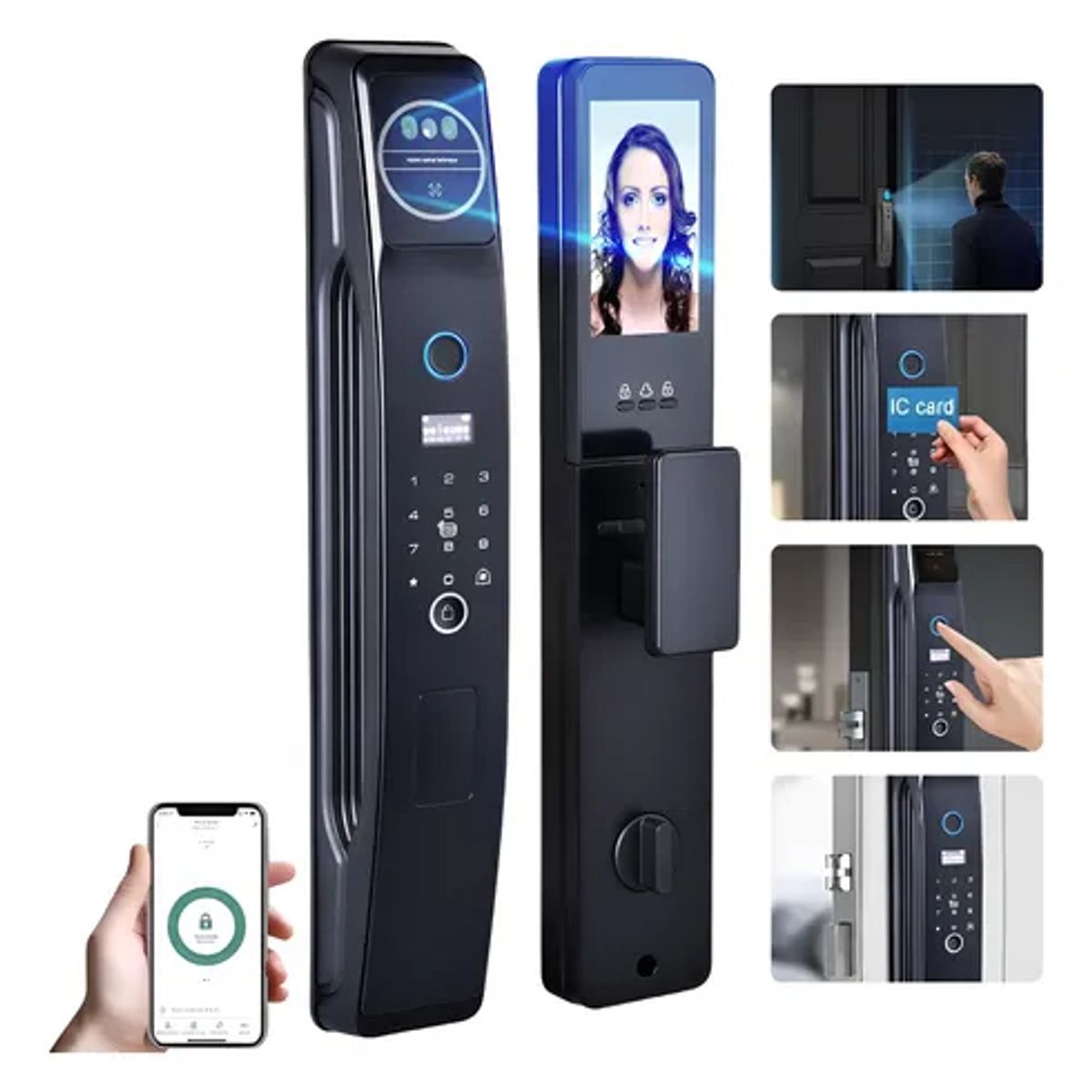 GENERICO - Cerradura Inteligente Con Camara Wifi Tuya Versión Español Negro