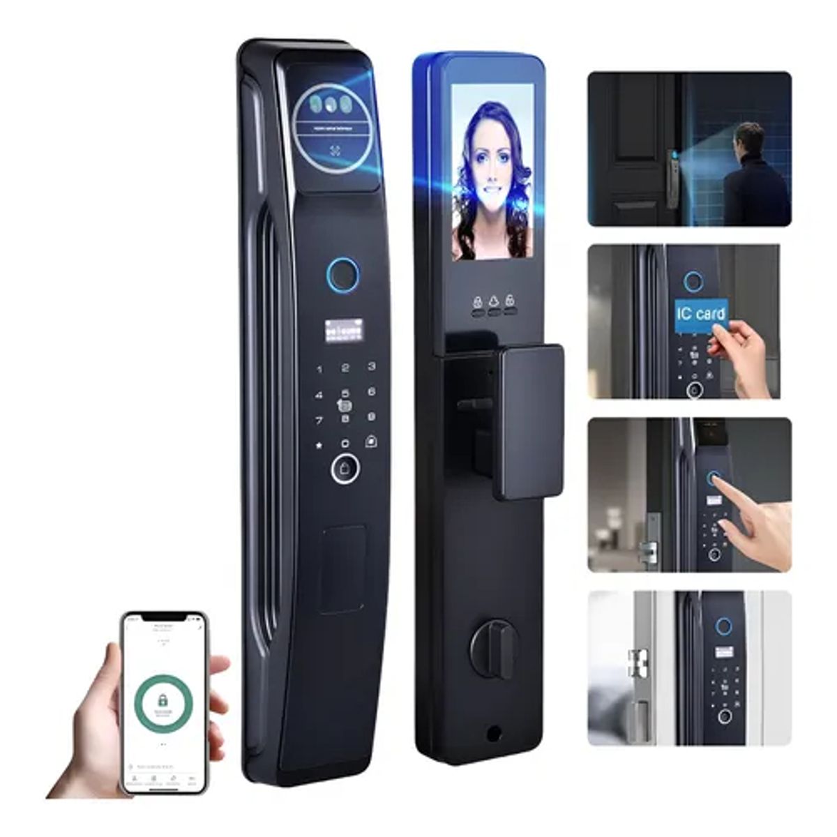 GENERICO - Cerradura Inteligente Con Camara Wifi Tuya Versión Español Negro