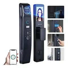 GENERICO - Cerradura Inteligente Con Camara Wifi Tuya Versión Español Negro