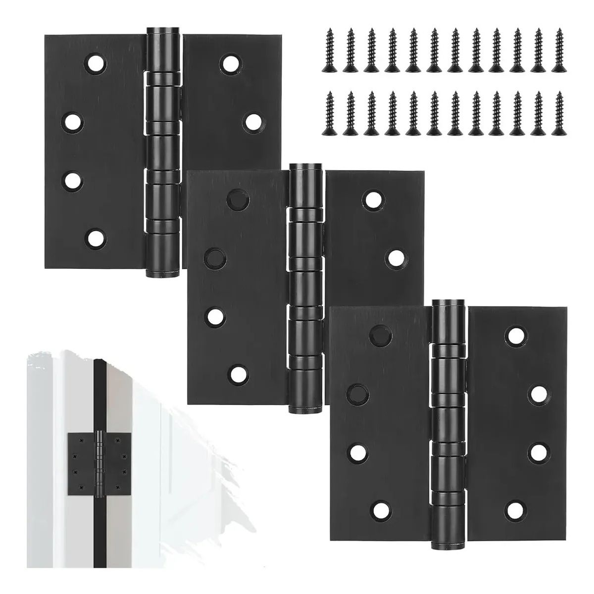 KUANGYE - Pack 3 Bisagras Negras 40x40 Con Rodamientos