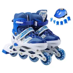 ATURE - Patines Ajustables De 4 Ruedas Para Niños+5 Pcs Protecciones Azul M