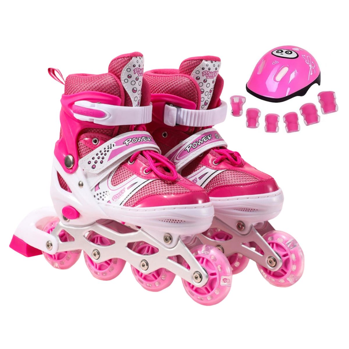 ATURE - Patines Ajustables De 4 Ruedas Para Niños+5 Pcs Protecciones Rosal S
