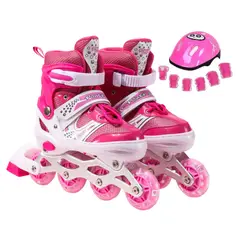 ATURE - Patines Ajustables De 4 Ruedas Para Niños+5 Pcs Protecciones Rosal S
