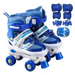 ATURE - Patines 4 Ruedas Ajustables Niños Niñas Proteccion Azul L