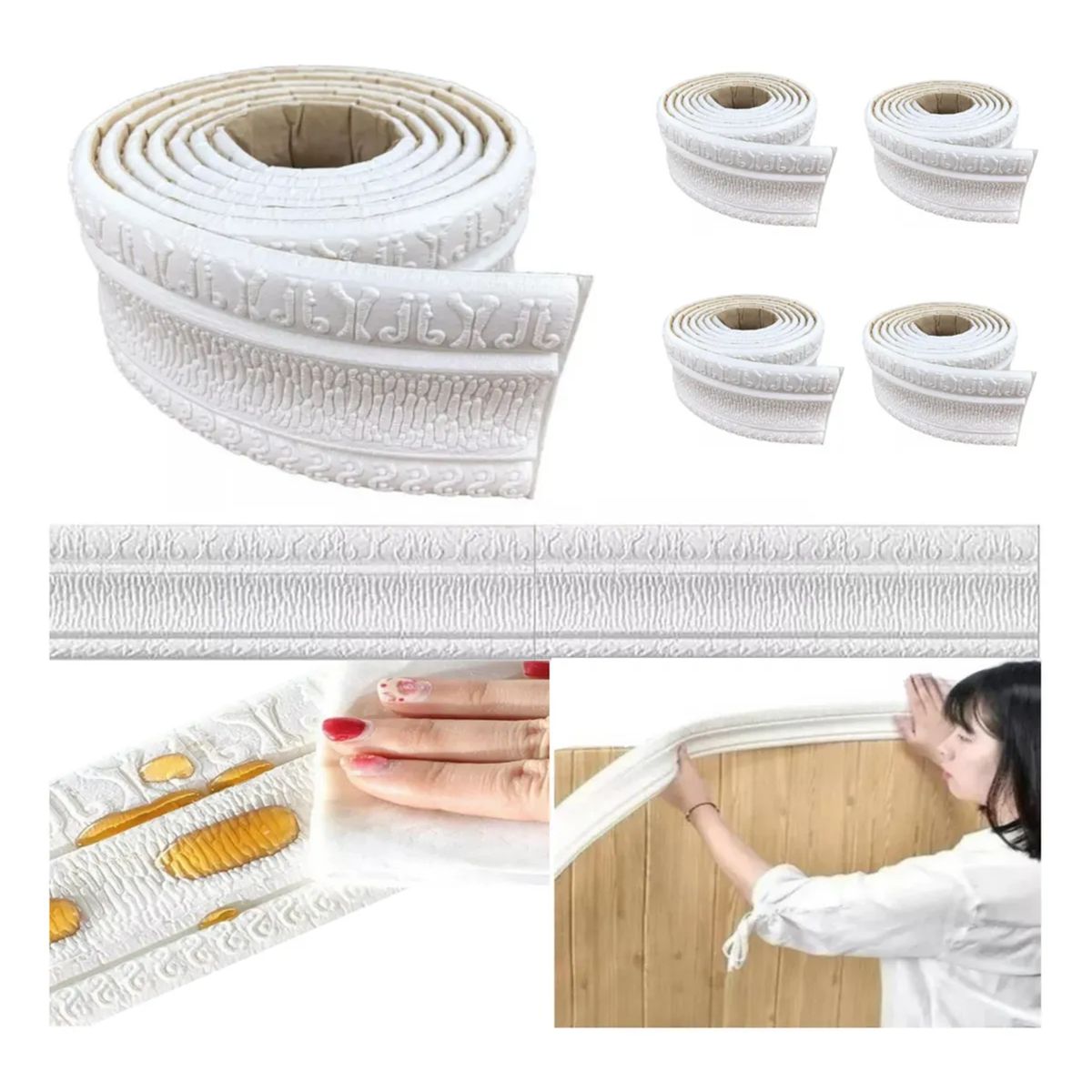 GENERICO - 5 Rollos Guardapolvo Moldura, Cornisa O Zócalo Adhesivo 2.3m Blanco