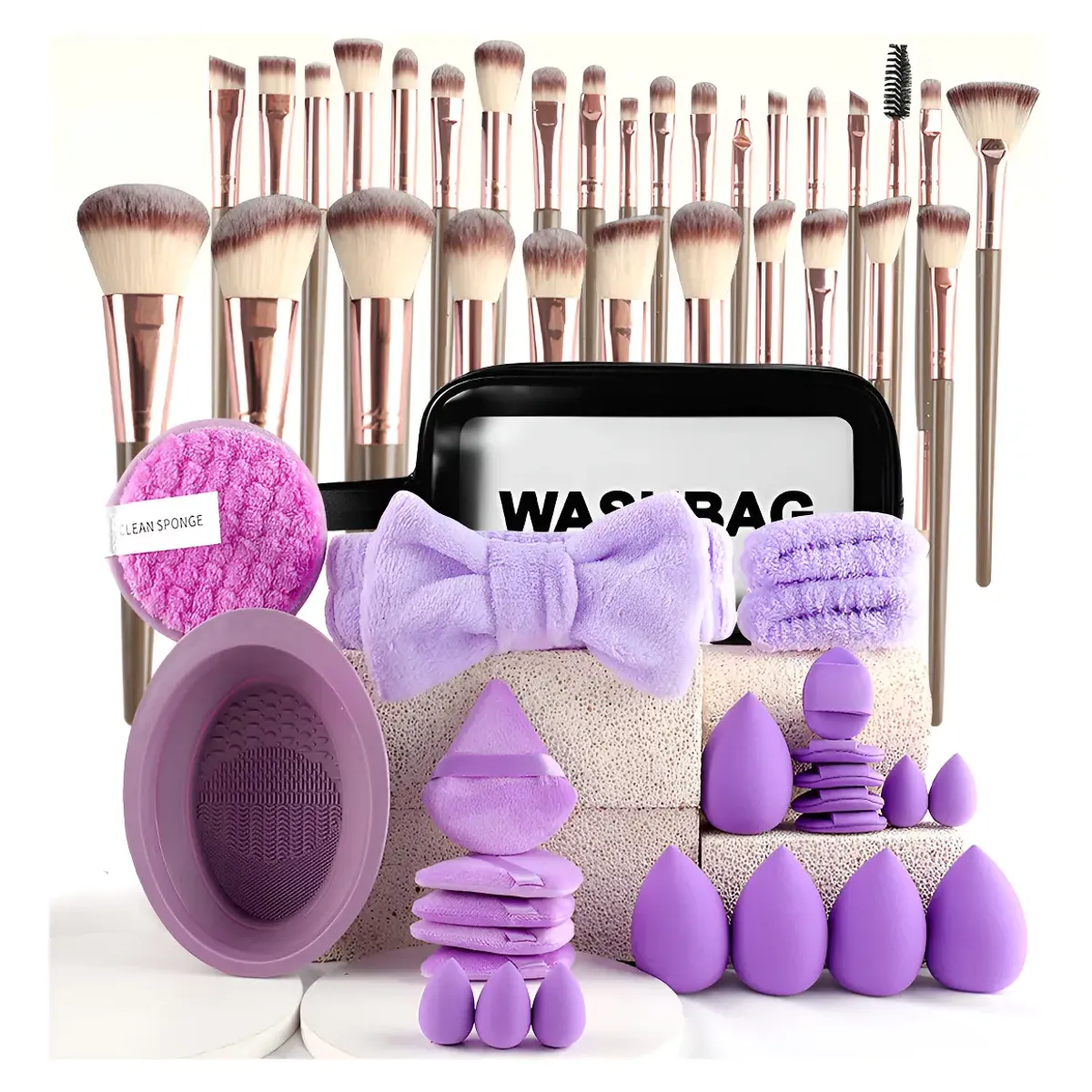 GENERICO - Kit De Maquillaje Profesional 56 Piezas Incluye 30 Brochas Violeta