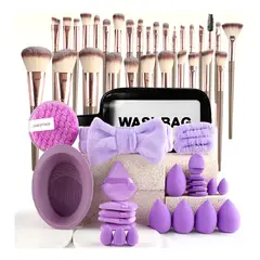 GENERICO - Kit De Maquillaje Profesional 56 Piezas Incluye 30 Brochas Violeta