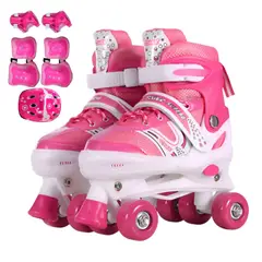 ATURE - Patines 4 Ruedas Ajustables Niños Niñas Proteccion Rosa L