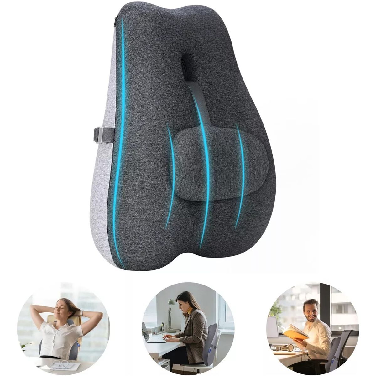 EVERSO - Cojin Soporte Espalda Corrector Lumbar Silla Auto Oficina