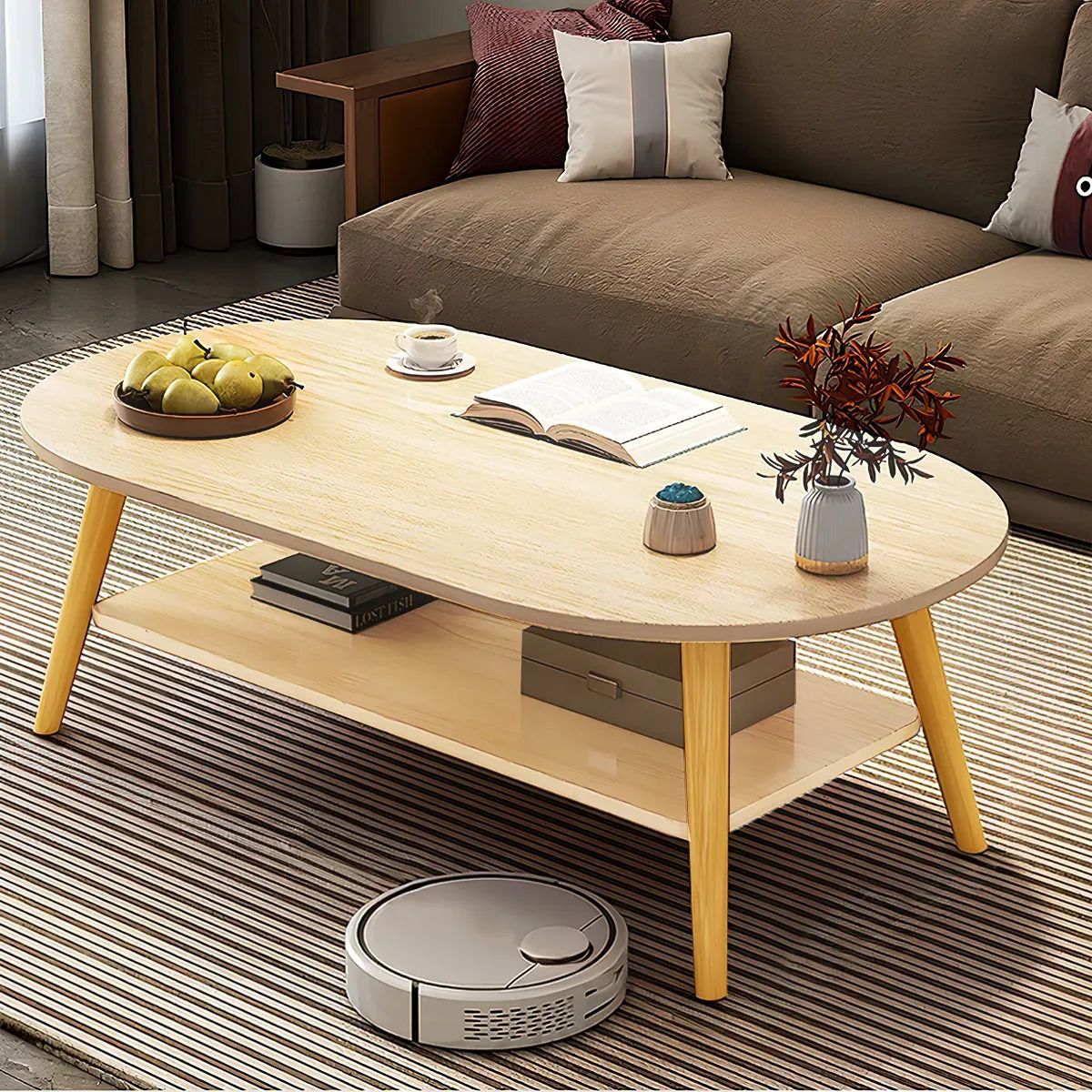 EVERSO - Mesa Auxiliar De Centro Redonda Madera 2 Niveles 20x60x42cm