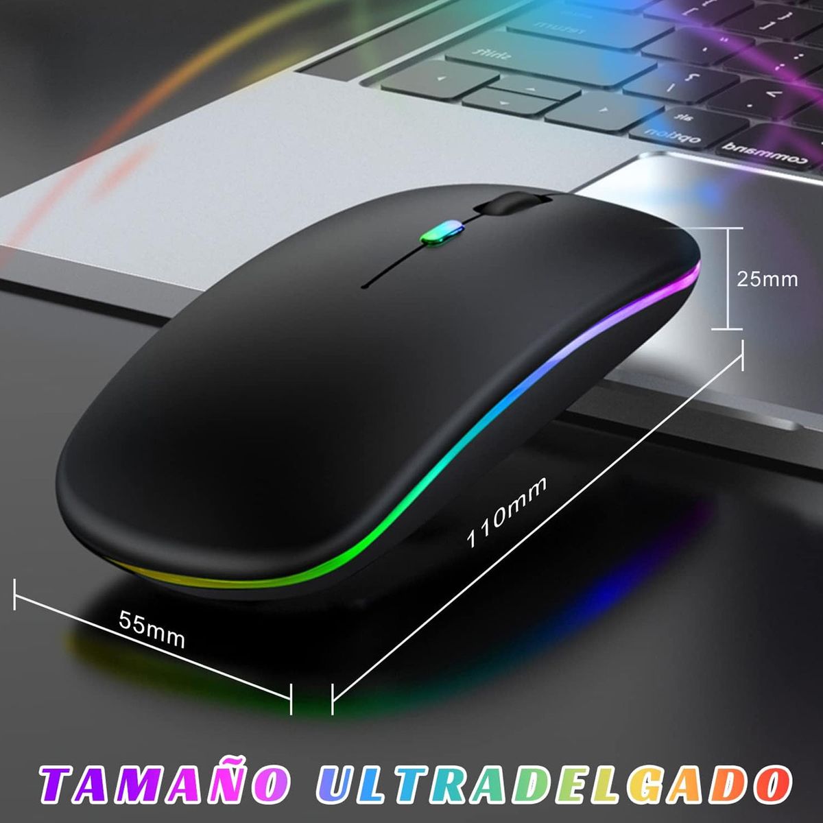 MOTOMO - Mouse Inalambrico RGB Dual USB-Bluetooth Recargable Negro